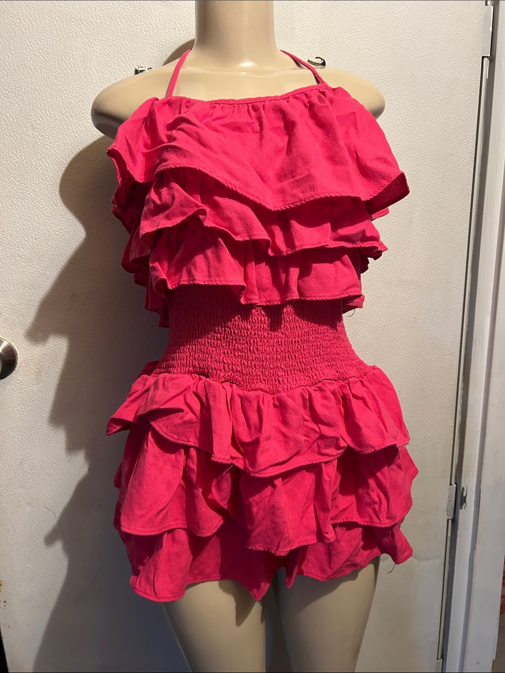 DO+BE Pink Ruffled Halter Romper